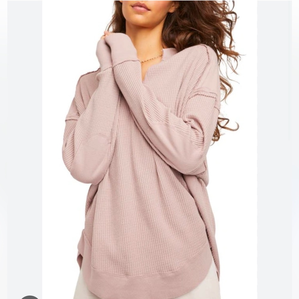 Free People Owen Thermal Top size S Oversized V-neck Lavender Mauve  size xs